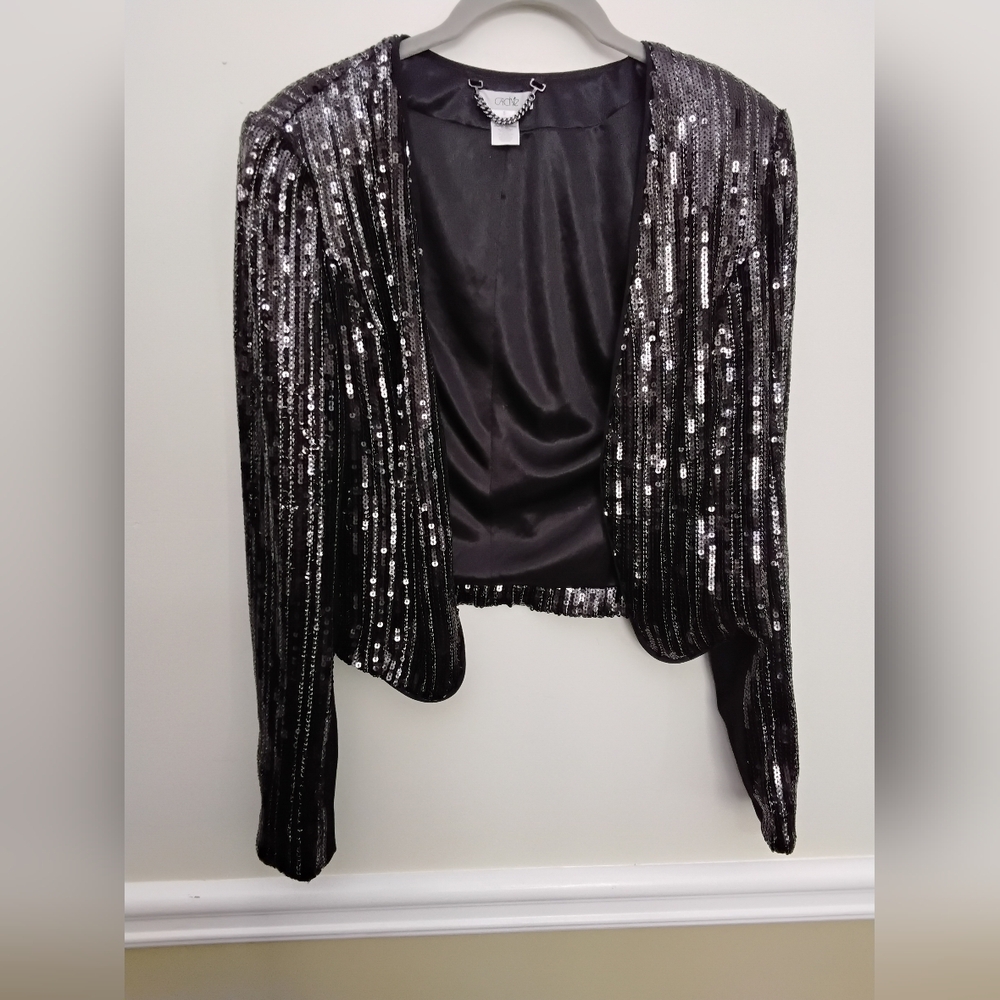 Cache Black Sequin Blazer Small